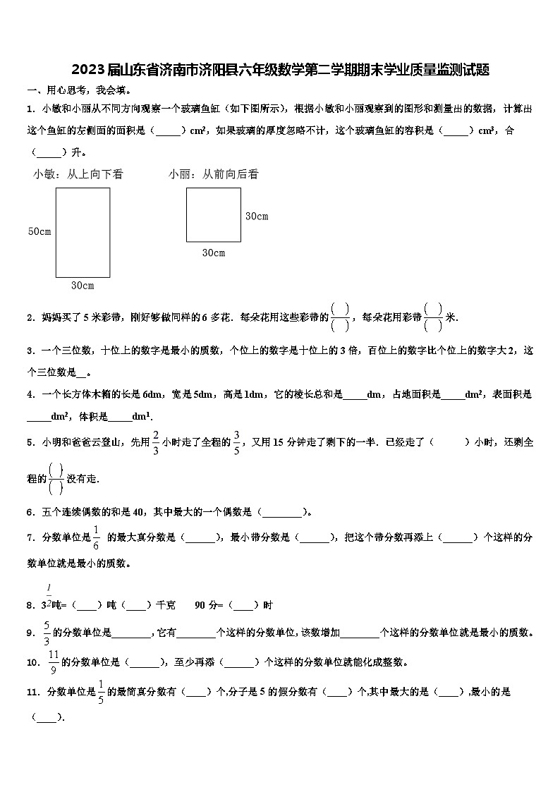 2023届山东省济南市济阳县六年级数学第二学期期末学业质量监测试题含解析01