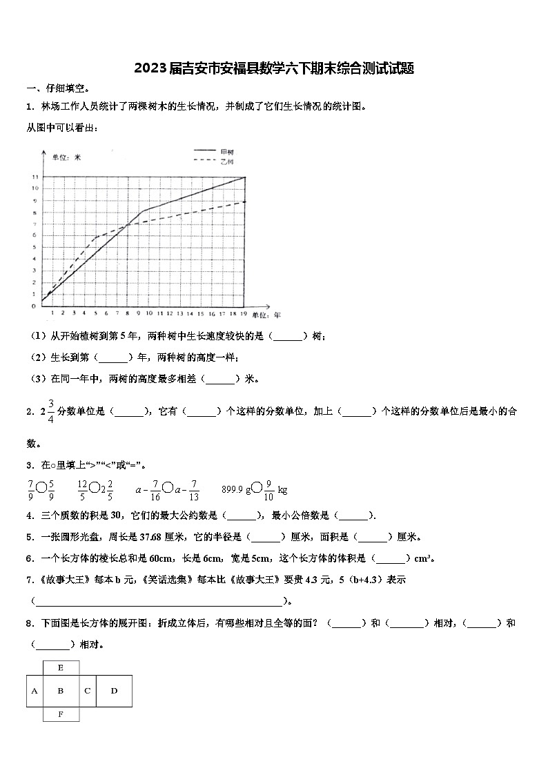 2023届吉安市安福县数学六下期末综合测试试题含解析第1页