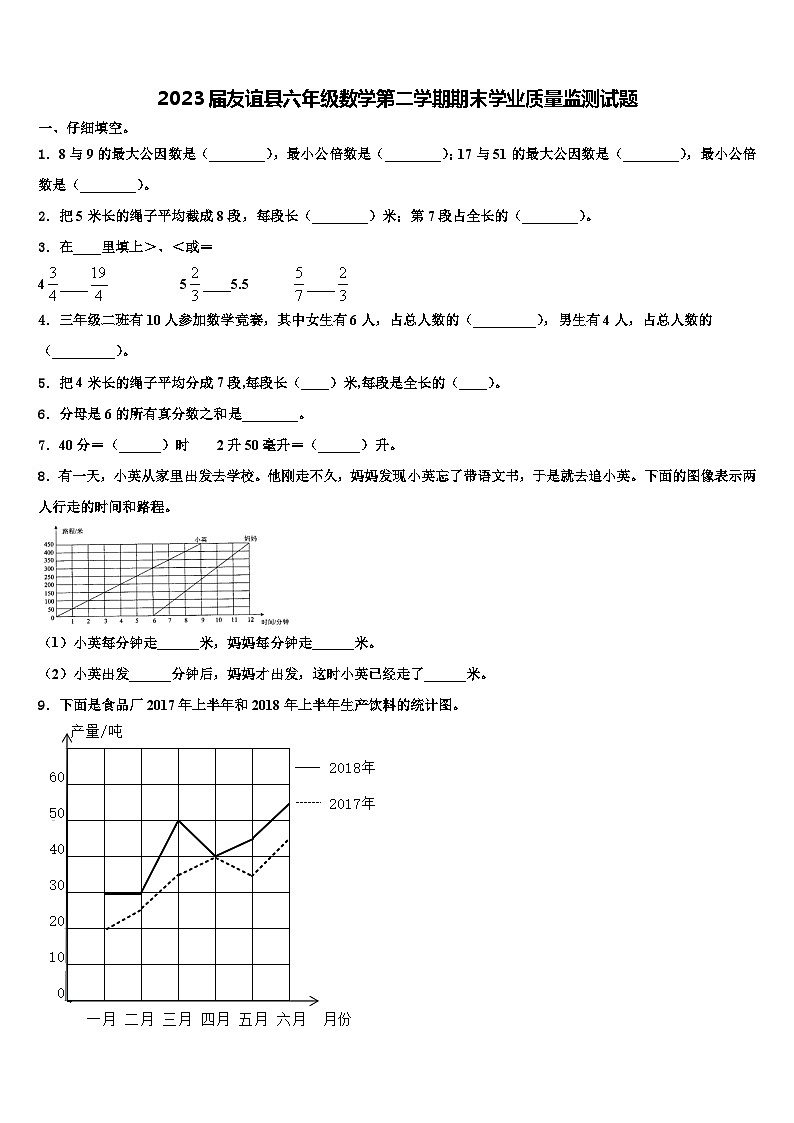 2023届友谊县六年级数学第二学期期末学业质量监测试题含解析01