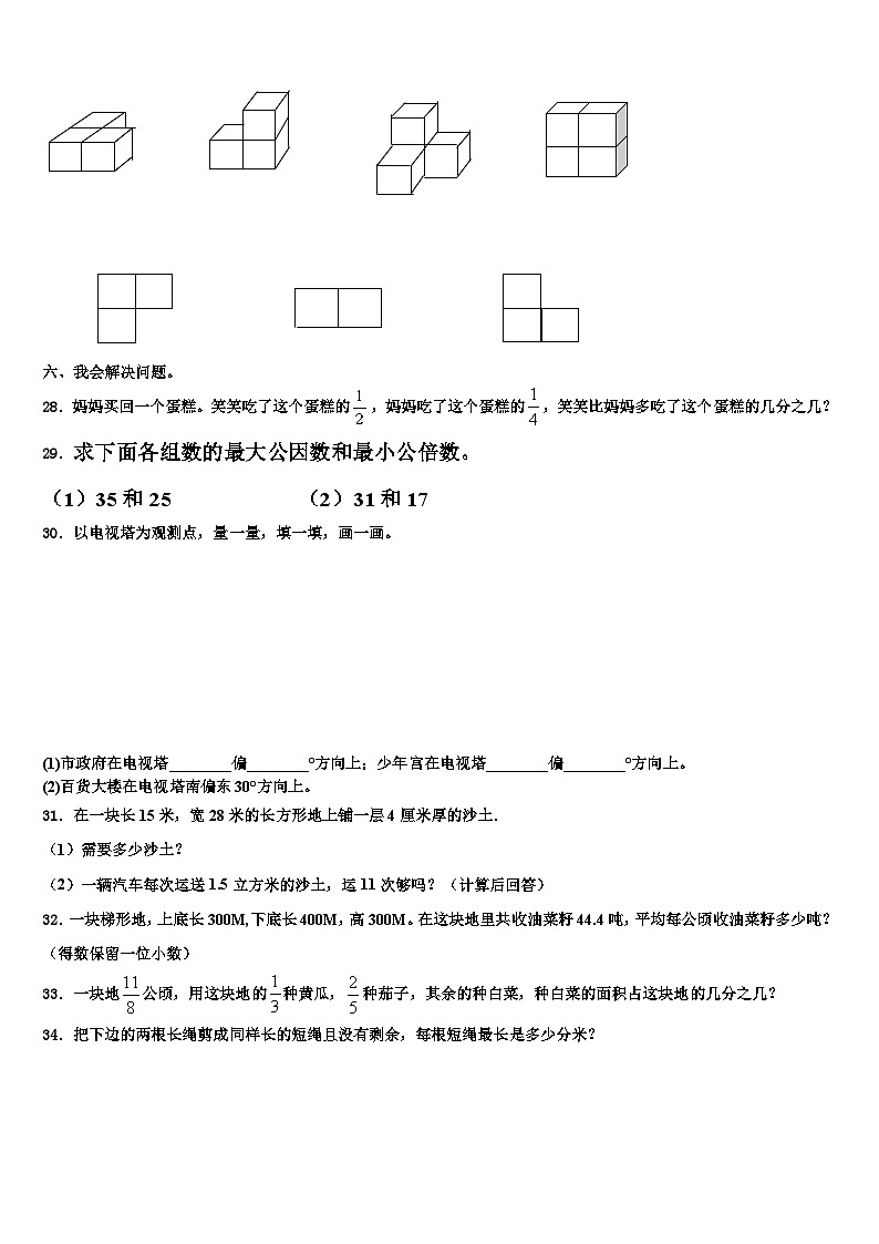 2023届周口市鹿邑县数学六年级第二学期期末教学质量检测模拟试题含解析03