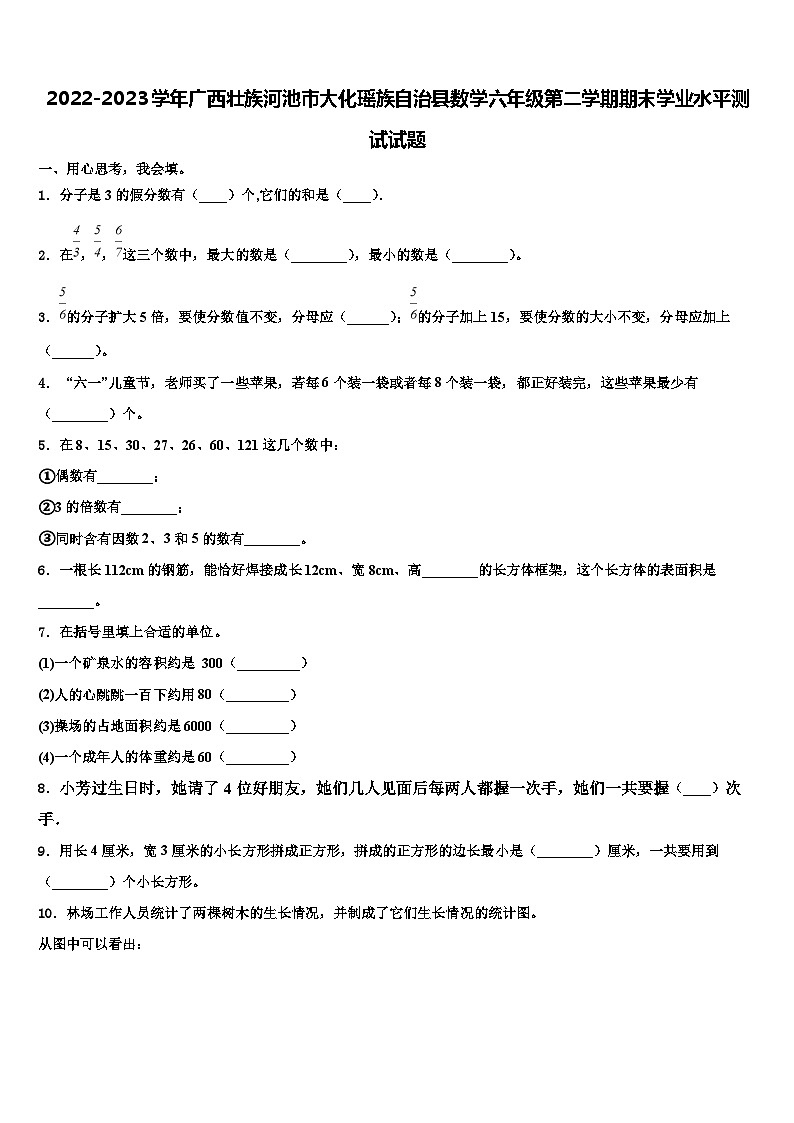 2022-2023学年广西壮族河池市大化瑶族自治县数学六年级第二学期期末学业水平测试试题含解析01