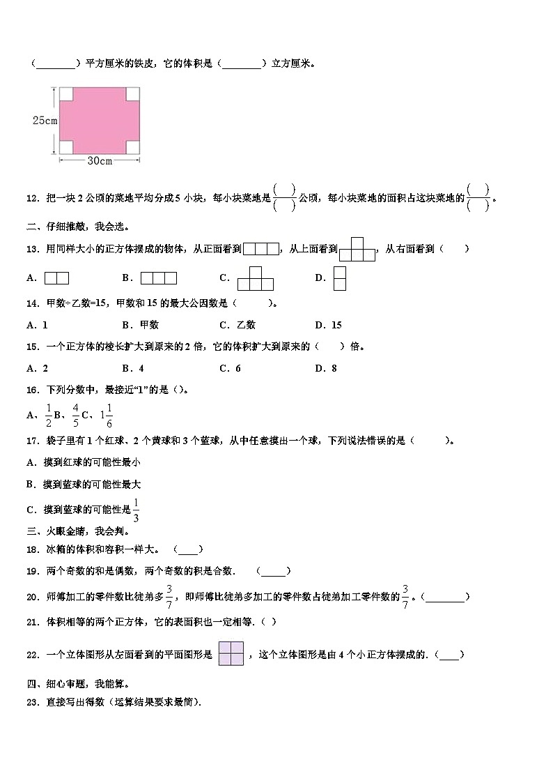 2022-2023学年日喀则地区萨嘎县数学六年级第二学期期末学业水平测试试题含解析第2页