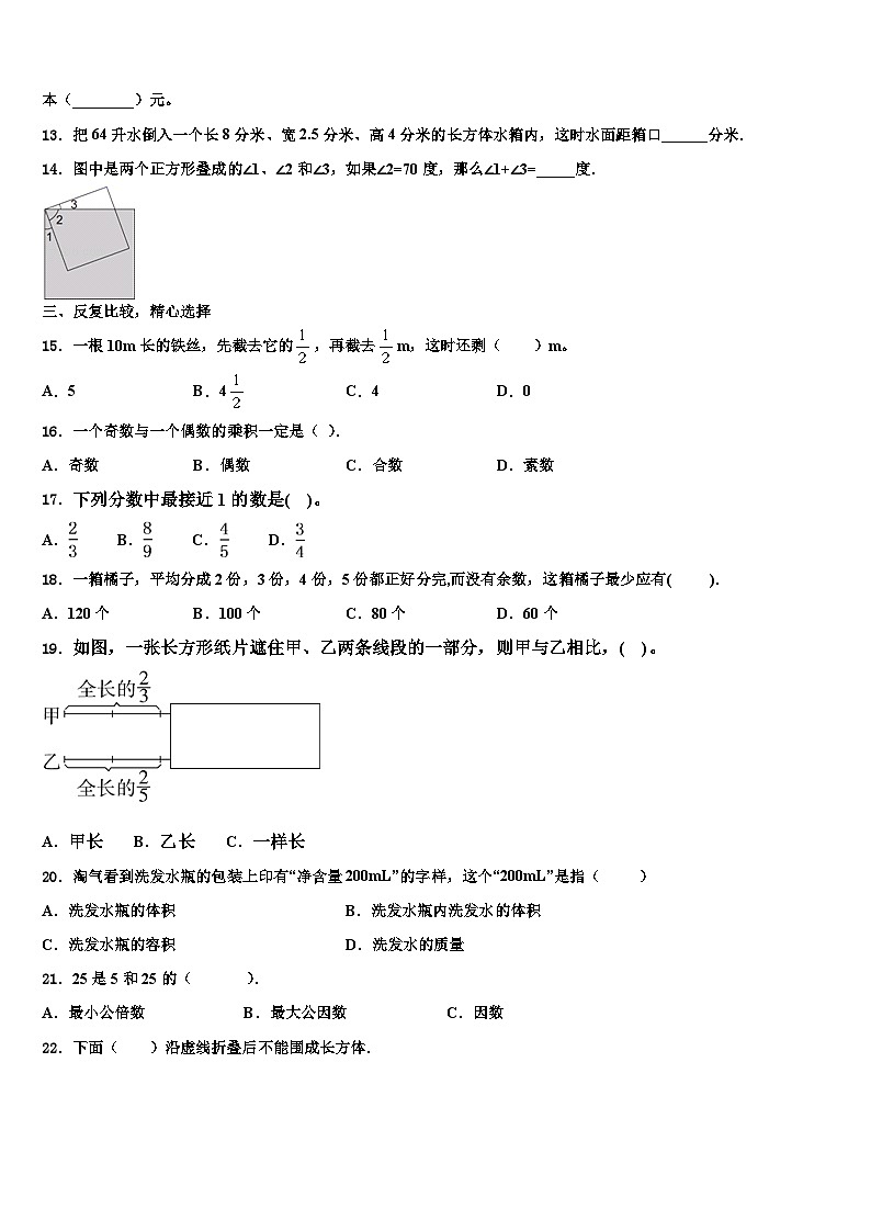 2023届四川省遂宁市射洪县数学六下期末达标测试试题含解析02