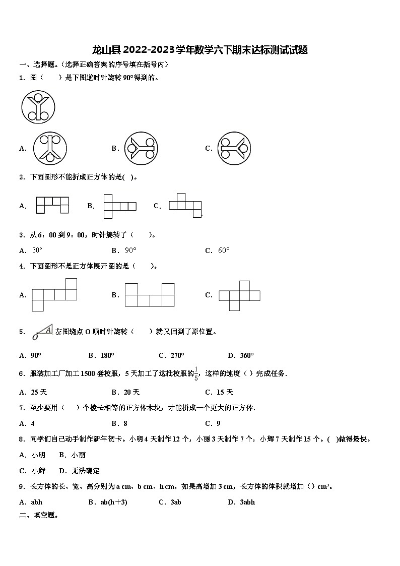 龙山县2022-2023学年数学六下期末达标测试试题含解析第1页