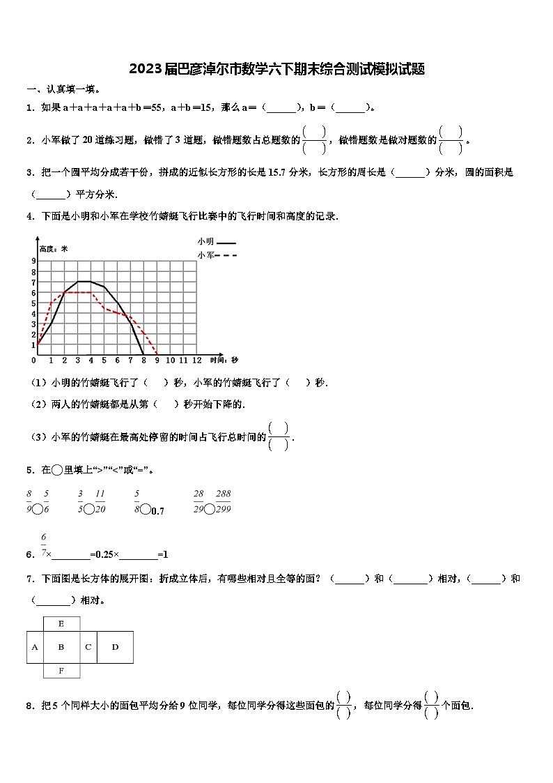 2023届巴彦淖尔市数学六下期末综合测试模拟试题含解析第1页