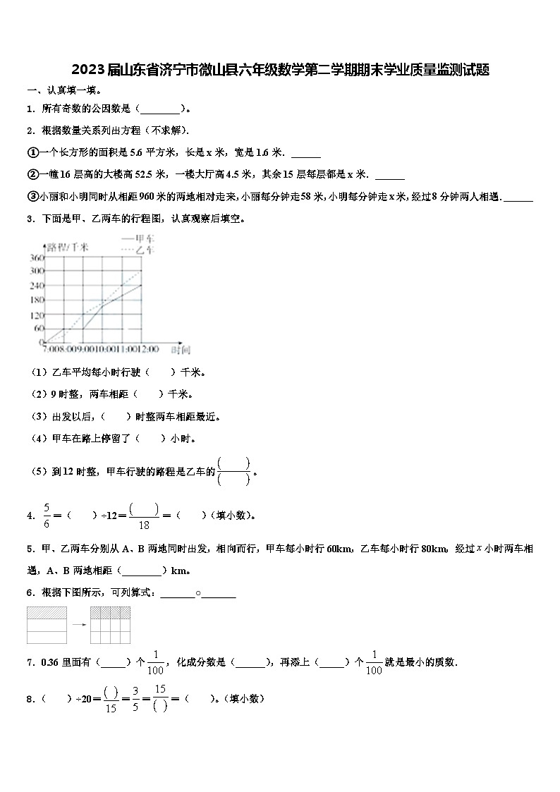 2023届山东省济宁市微山县六年级数学第二学期期末学业质量监测试题含解析第1页