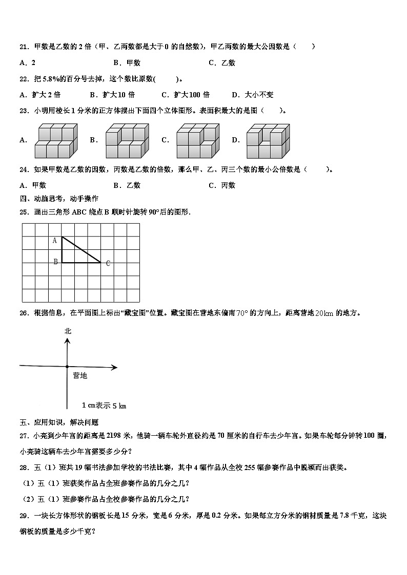 2023届广东省深圳市坪山区数学六下期末统考模拟试题含解析03