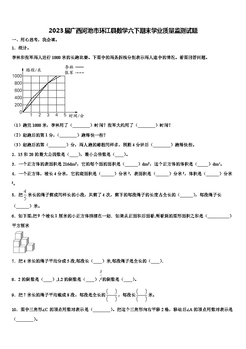 2023届广西河池市环江县数学六下期末学业质量监测试题含解析01