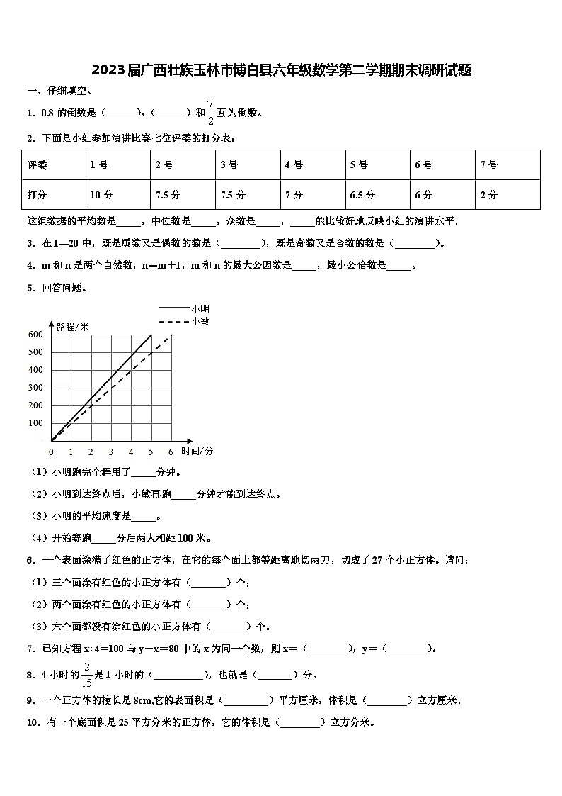 2023届广西壮族玉林市博白县六年级数学第二学期期末调研试题含解析01