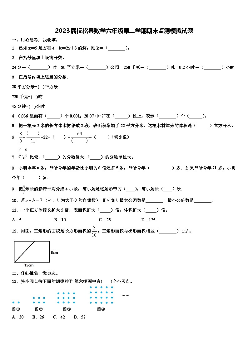 2023届抚松县数学六年级第二学期期末监测模拟试题含解析第1页