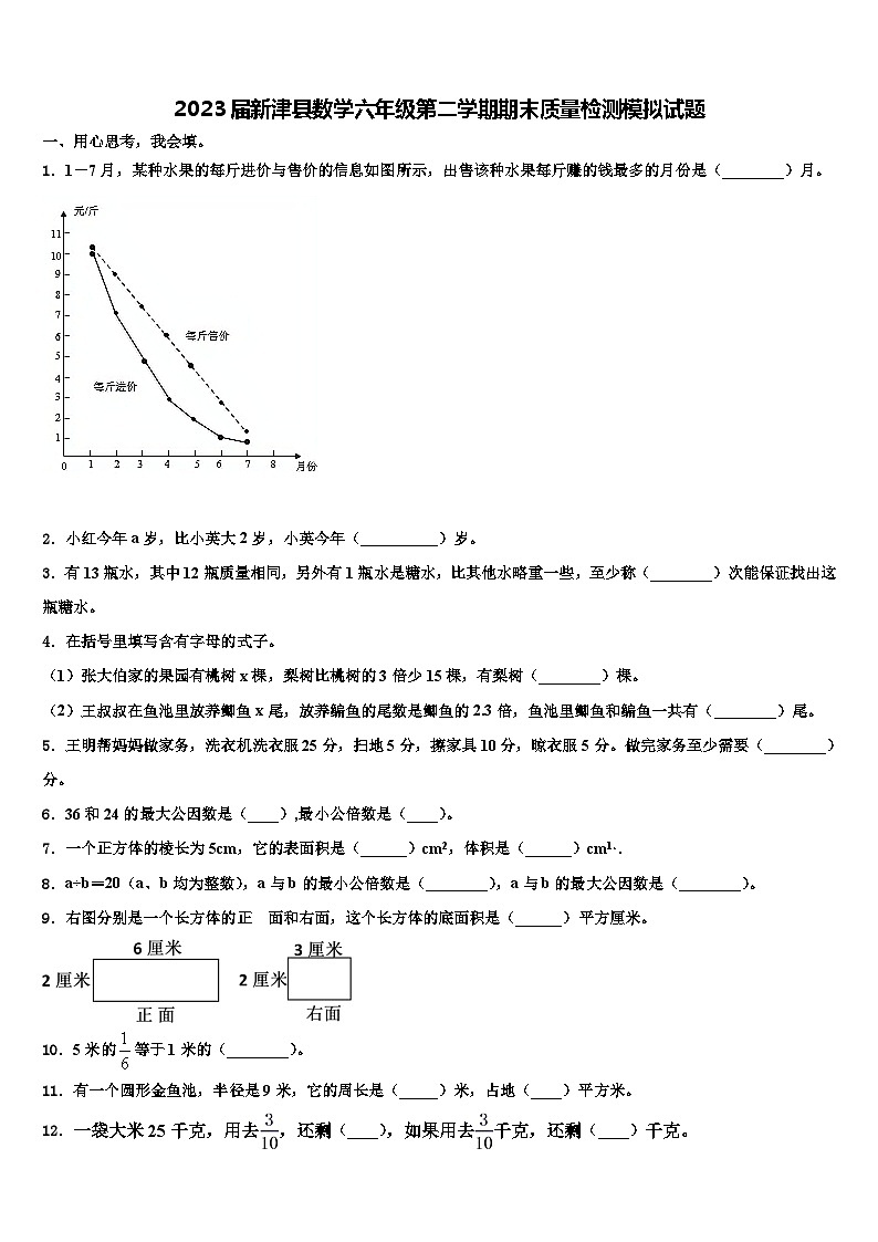 2023届新津县数学六年级第二学期期末质量检测模拟试题含解析01