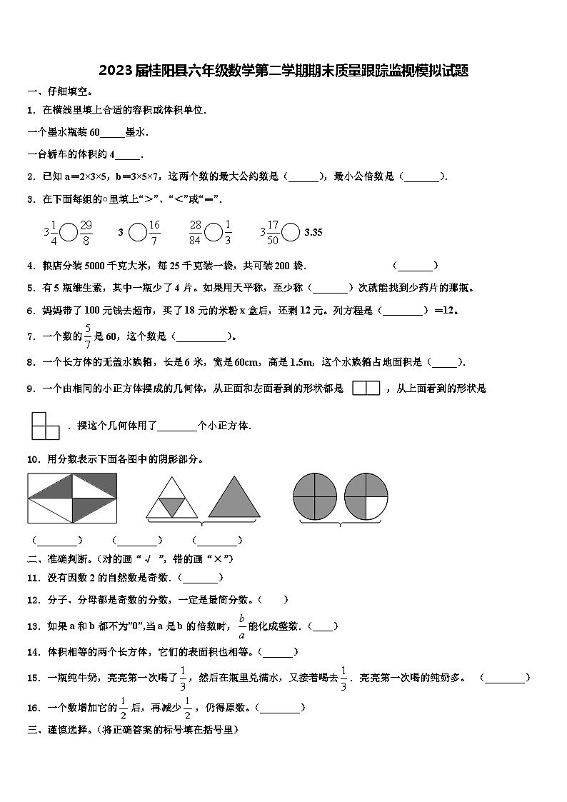 2023届桂阳县六年级数学第二学期期末质量跟踪监视模拟试题含解析01