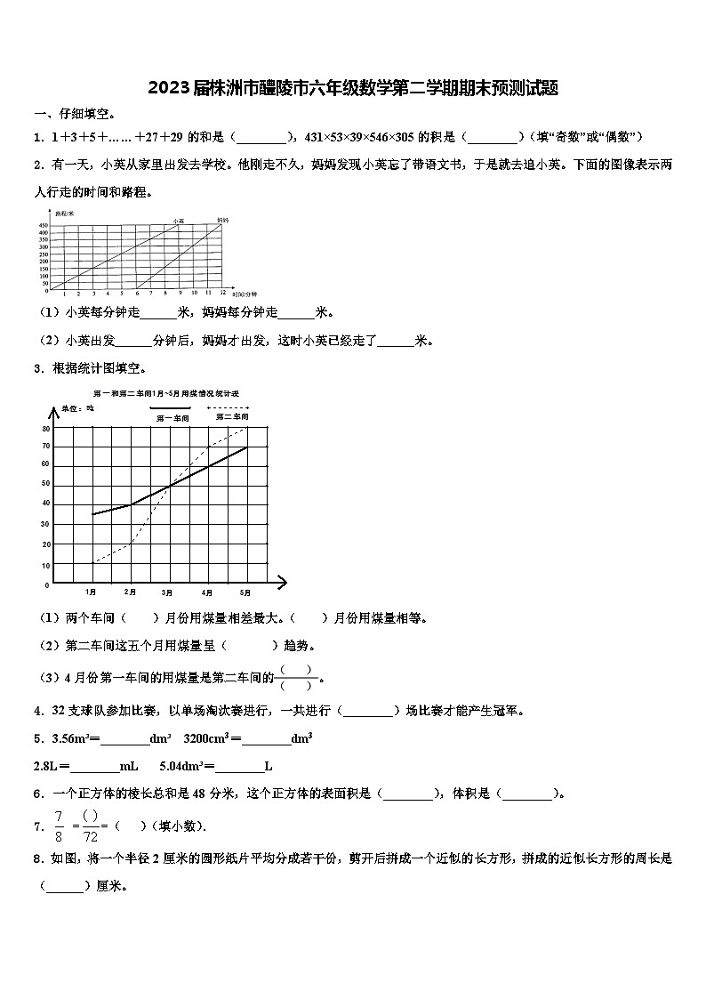 2023届株洲市醴陵市六年级数学第二学期期末预测试题含解析第1页