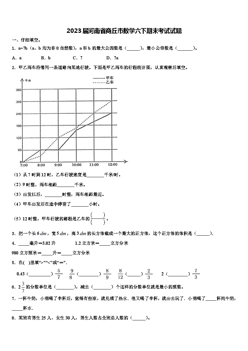 2023届河南省商丘市数学六下期末考试试题含解析第1页