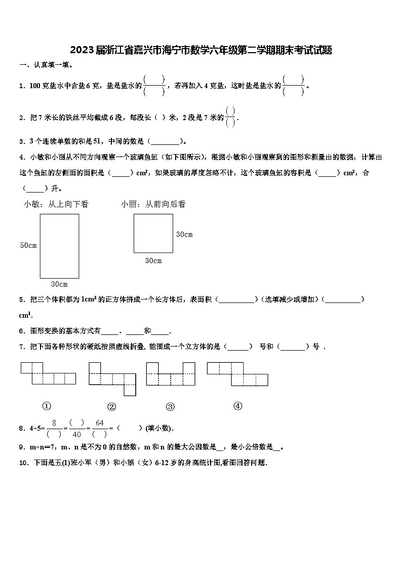 2023届浙江省嘉兴市海宁市数学六年级第二学期期末考试试题含解析01