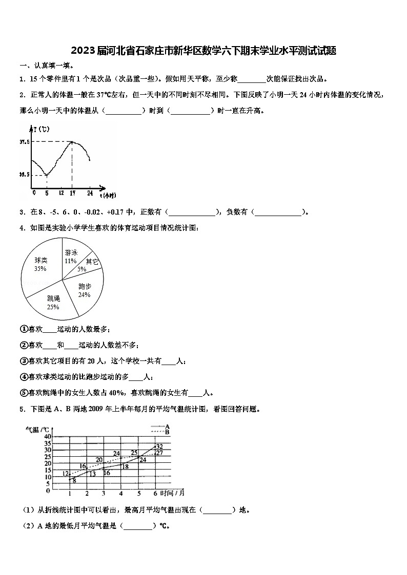 2023届河北省石家庄市新华区数学六下期末学业水平测试试题含解析第1页