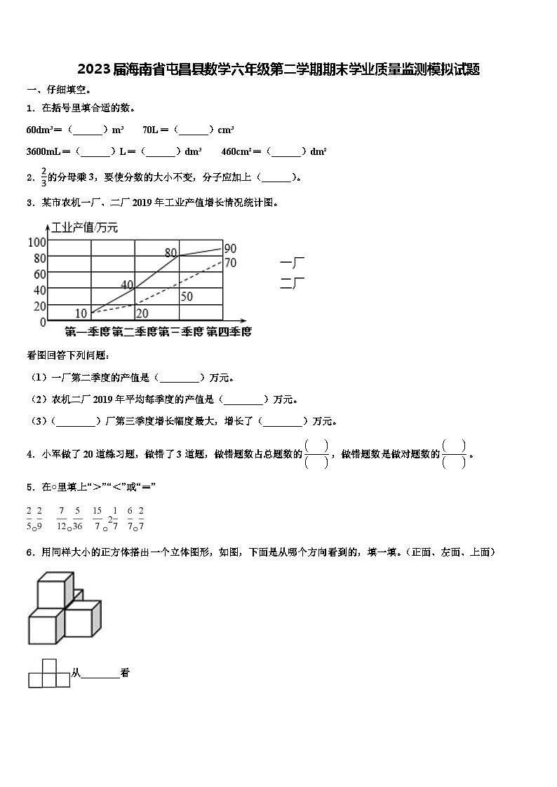 2023届海南省屯昌县数学六年级第二学期期末学业质量监测模拟试题含解析第1页