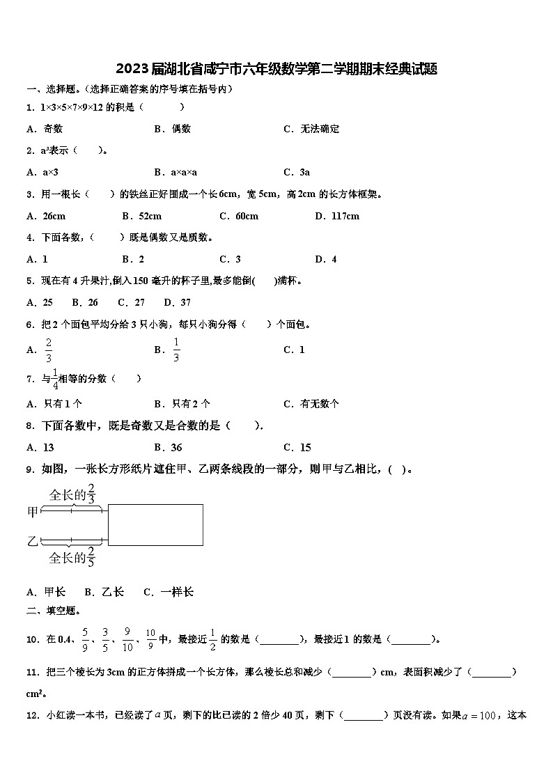 2023届湖北省咸宁市六年级数学第二学期期末经典试题含解析01