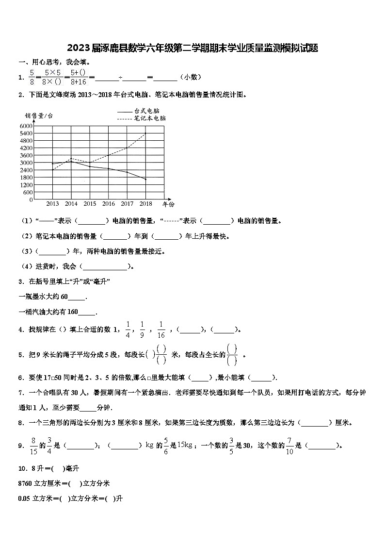 2023届涿鹿县数学六年级第二学期期末学业质量监测模拟试题含解析第1页