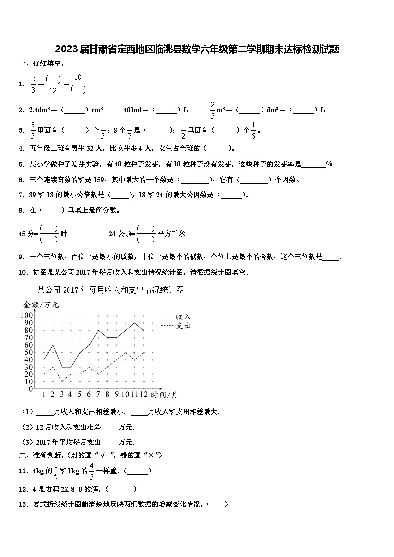 2023届甘肃省定西地区临洮县数学六年级第二学期期末达标检测试题含解析第1页