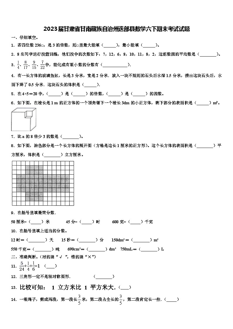 2023届甘肃省甘南藏族自治州迭部县数学六下期末考试试题含解析第1页