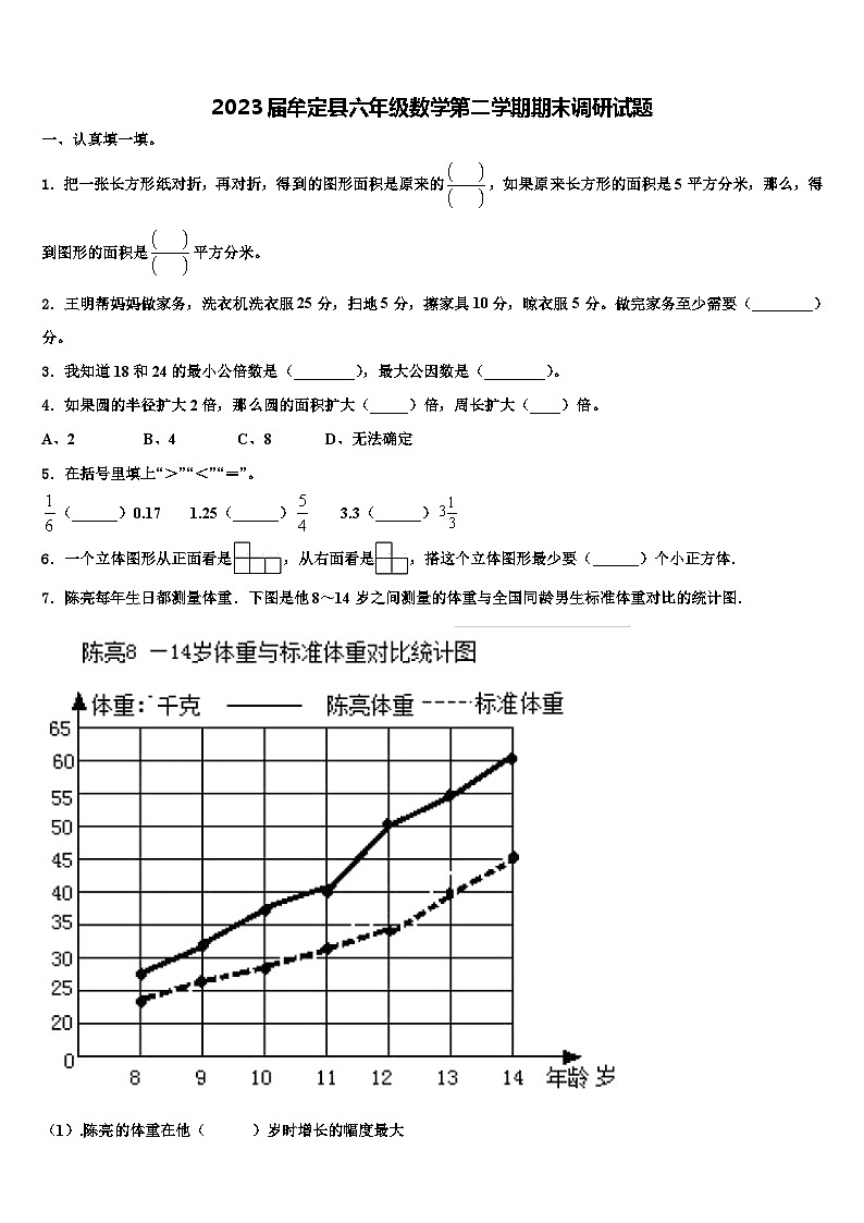 2023届牟定县六年级数学第二学期期末调研试题含解析第1页