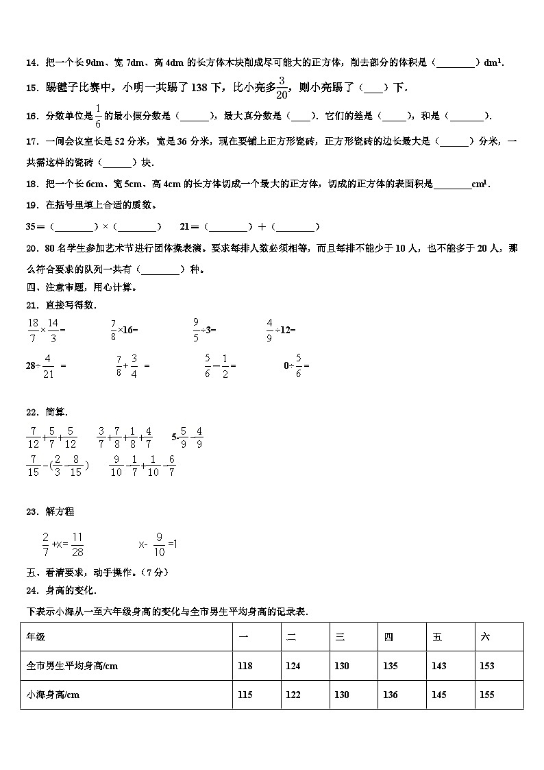 2023届湘潭市岳塘区六年级数学第二学期期末经典试题含解析第2页