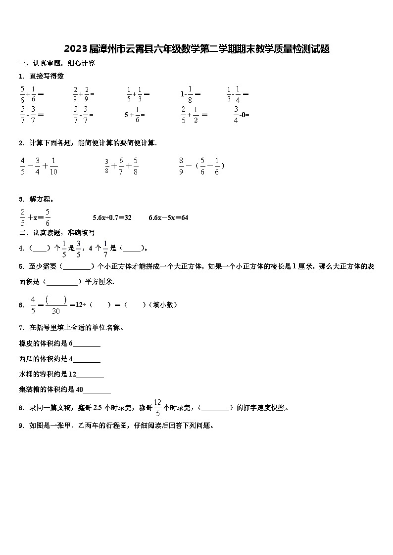 2023届漳州市云霄县六年级数学第二学期期末教学质量检测试题含解析第1页