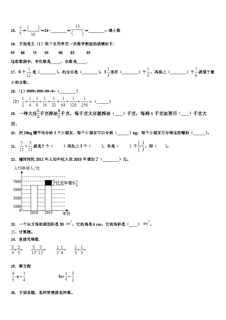 2023届西藏山南地区浪卡子县数学六下期末综合测试模拟试题含解析02