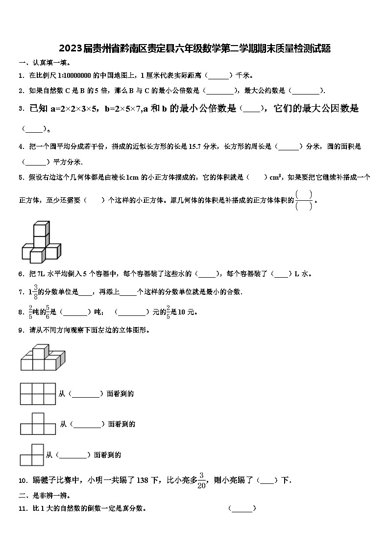 2023届贵州省黔南区贵定县六年级数学第二学期期末质量检测试题含解析01