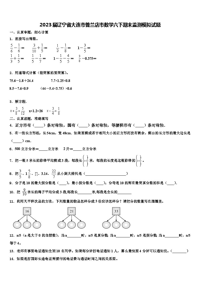 2023届辽宁省大连市普兰店市数学六下期末监测模拟试题含解析第1页