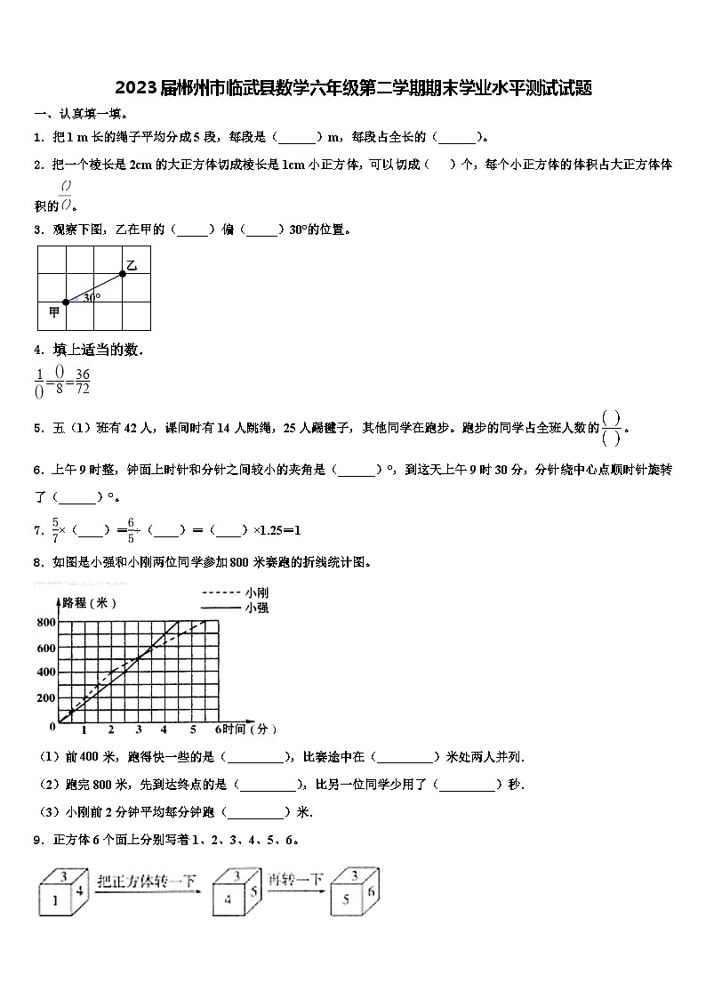 2023届郴州市临武县数学六年级第二学期期末学业水平测试试题含解析01