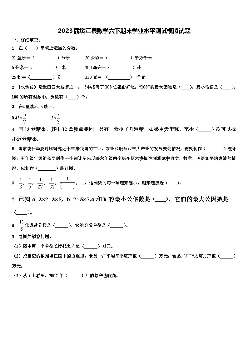 2023届绥江县数学六下期末学业水平测试模拟试题含解析01