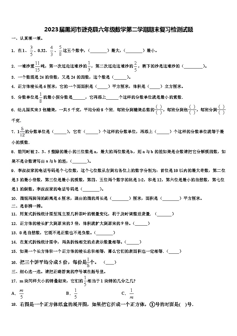 2023届黑河市逊克县六年级数学第二学期期末复习检测试题含解析第1页