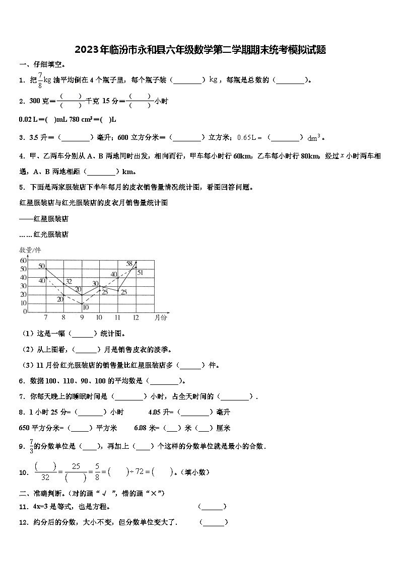 2023年临汾市永和县六年级数学第二学期期末统考模拟试题含解析第1页