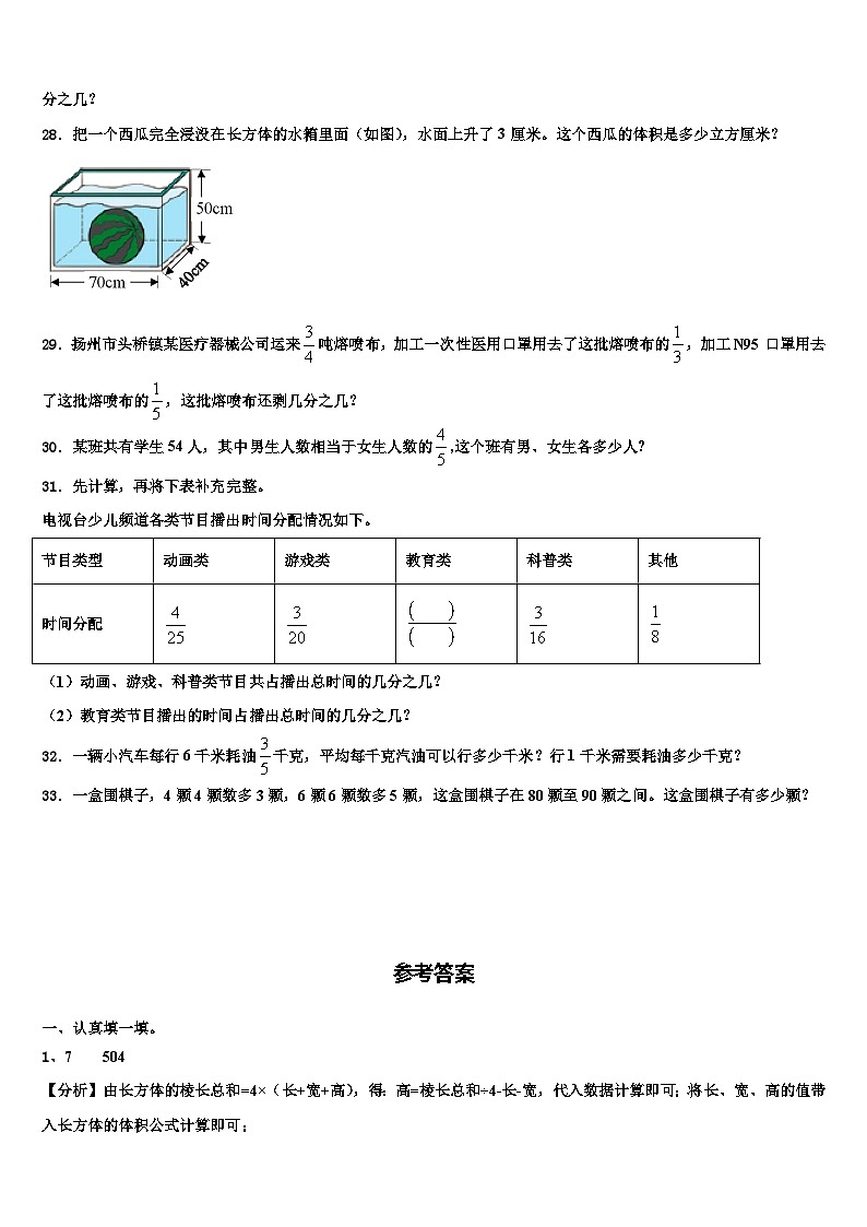 2023年云南省保山市施甸县六年级数学第二学期期末检测试题含解析03