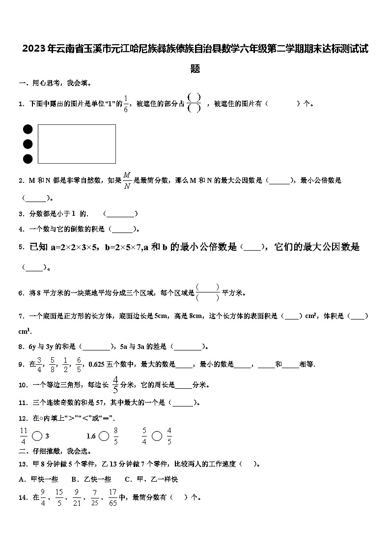 2023年云南省玉溪市元江哈尼族彝族傣族自治县数学六年级第二学期期末达标测试试题含解析第1页