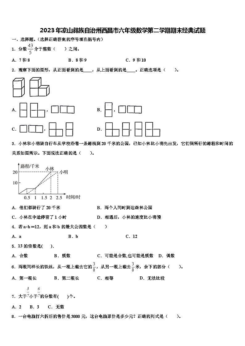 2023年凉山彝族自治州西昌市六年级数学第二学期期末经典试题含解析01