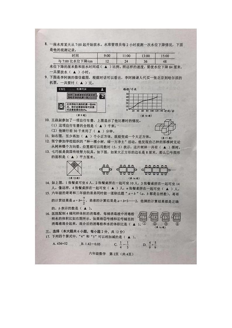 2023年江苏省徐州市六年级小升初抽测数学试卷第2页