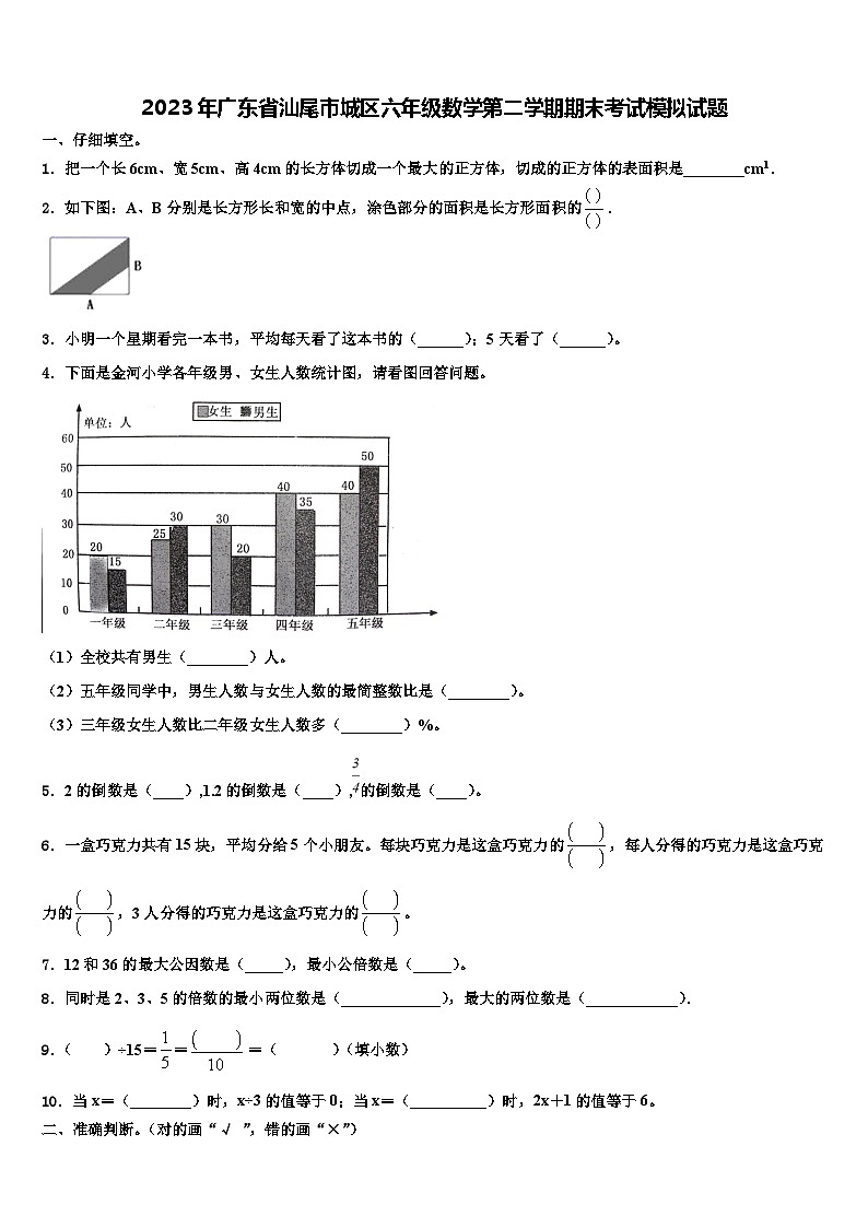 2023年广东省汕尾市城区六年级数学第二学期期末考试模拟试题含解析01