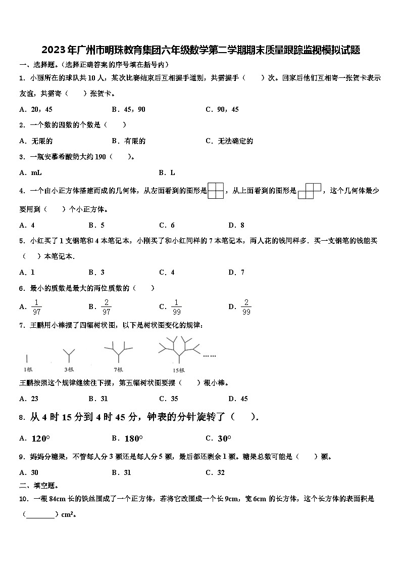 2023年广州市明珠教育集团六年级数学第二学期期末质量跟踪监视模拟试题含解析第1页