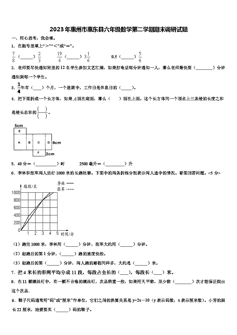 2023年惠州市惠东县六年级数学第二学期期末调研试题含解析01