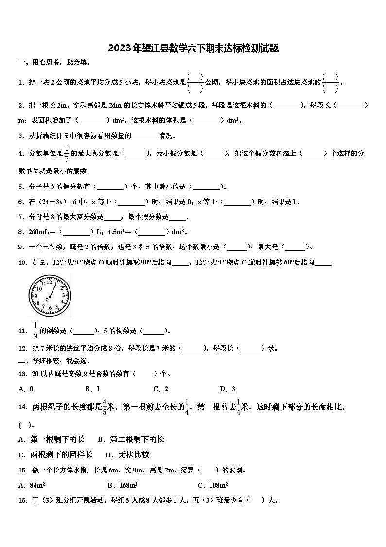2023年望江县数学六下期末达标检测试题含解析第1页