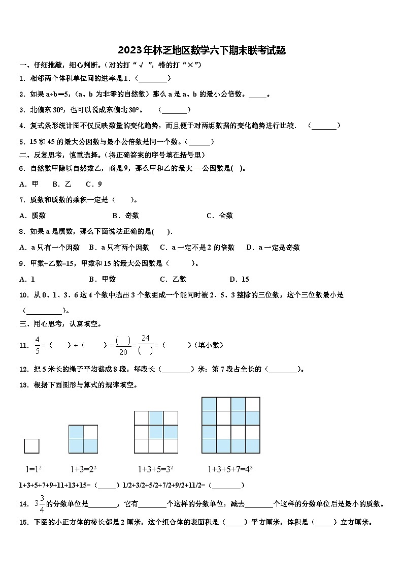 2023年林芝地区数学六下期末联考试题含解析第1页