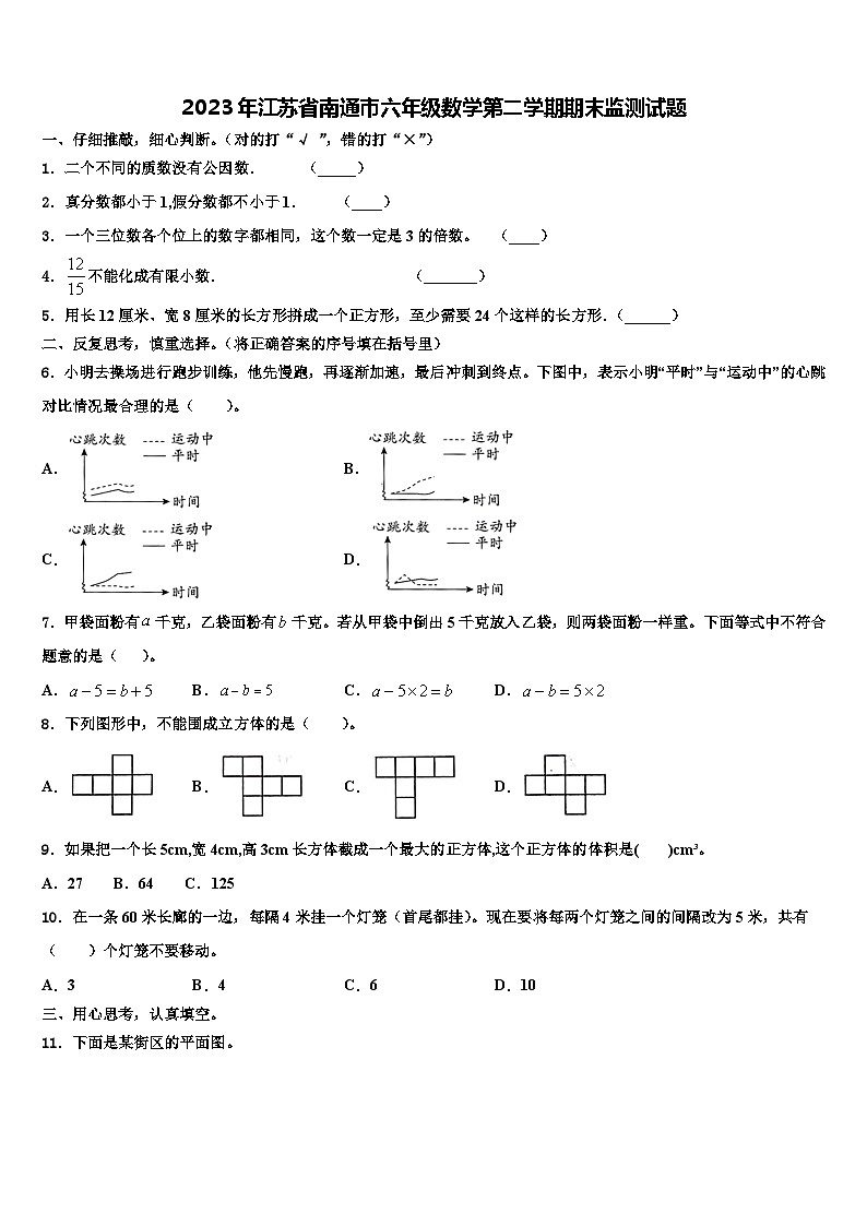 2023年江苏省南通市六年级数学第二学期期末监测试题含解析第1页