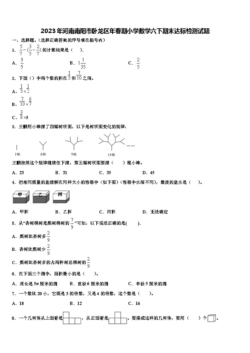 2023年河南南阳市卧龙区年春期小学数学六下期末达标检测试题含解析第1页