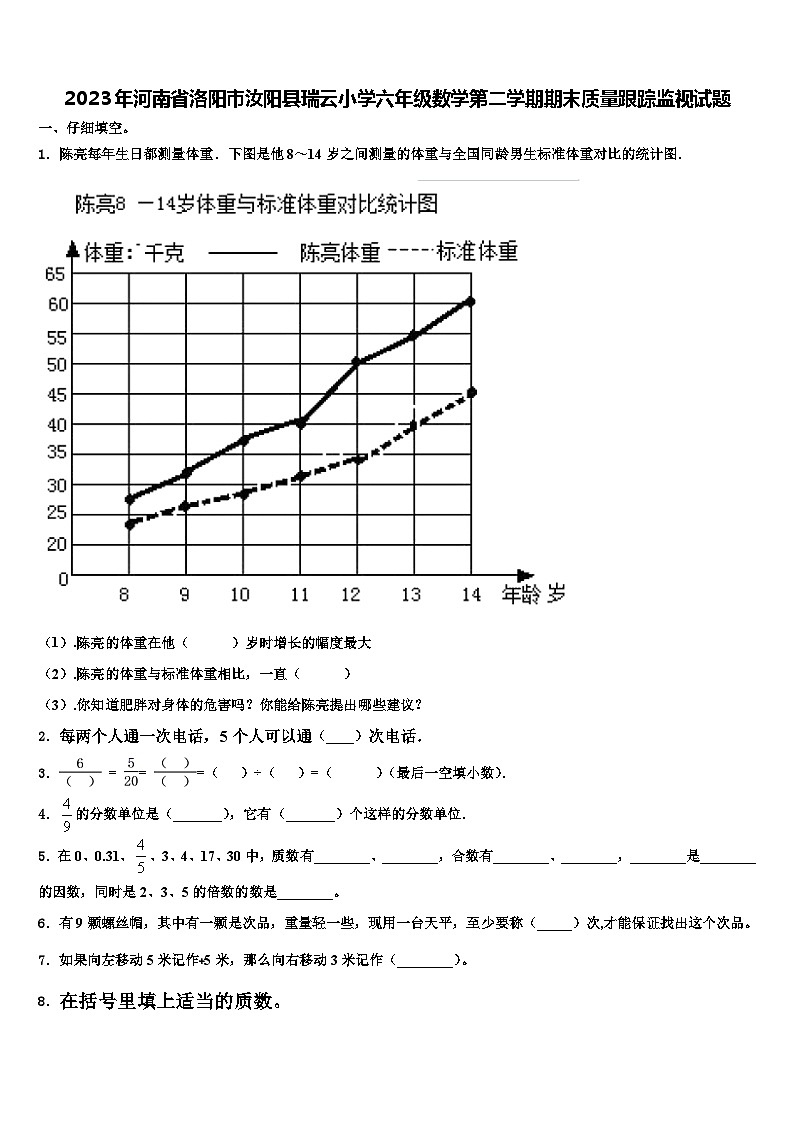 2023年河南省洛阳市汝阳县瑞云小学六年级数学第二学期期末质量跟踪监视试题含解析第1页