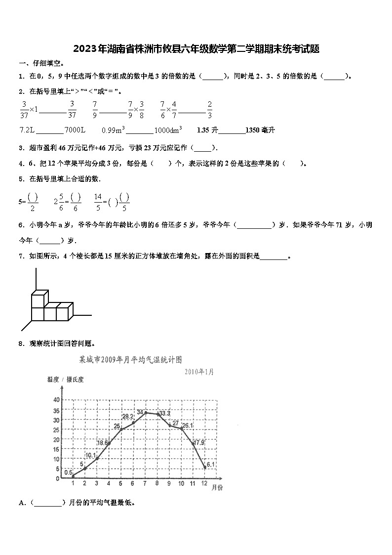 2023年湖南省株洲市攸县六年级数学第二学期期末统考试题含解析第1页