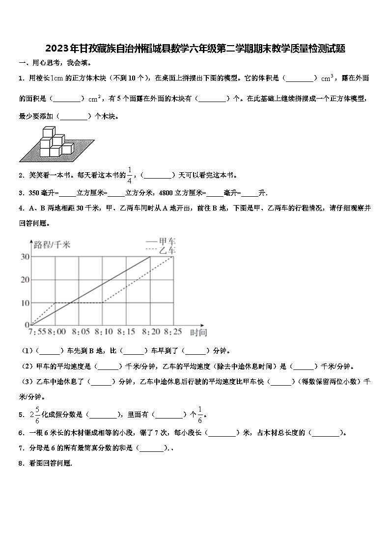 2023年甘孜藏族自治州稻城县数学六年级第二学期期末教学质量检测试题含解析01