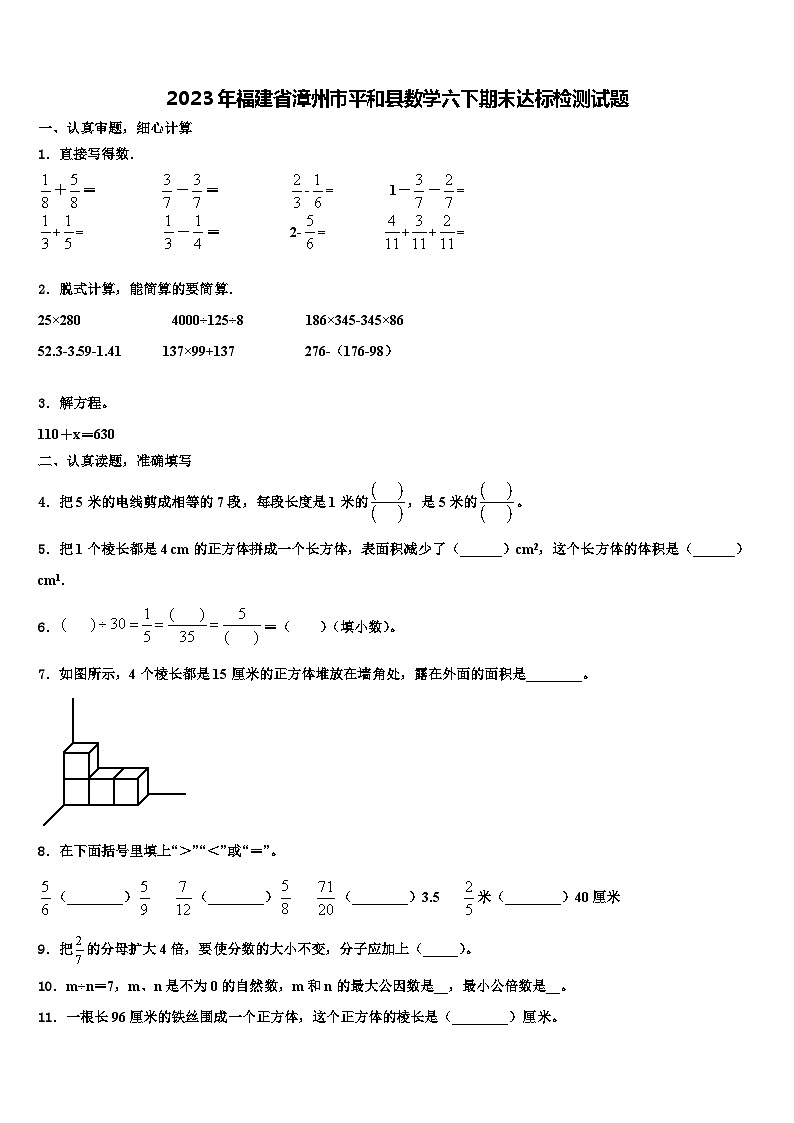 2023年福建省漳州市平和县数学六下期末达标检测试题含解析01
